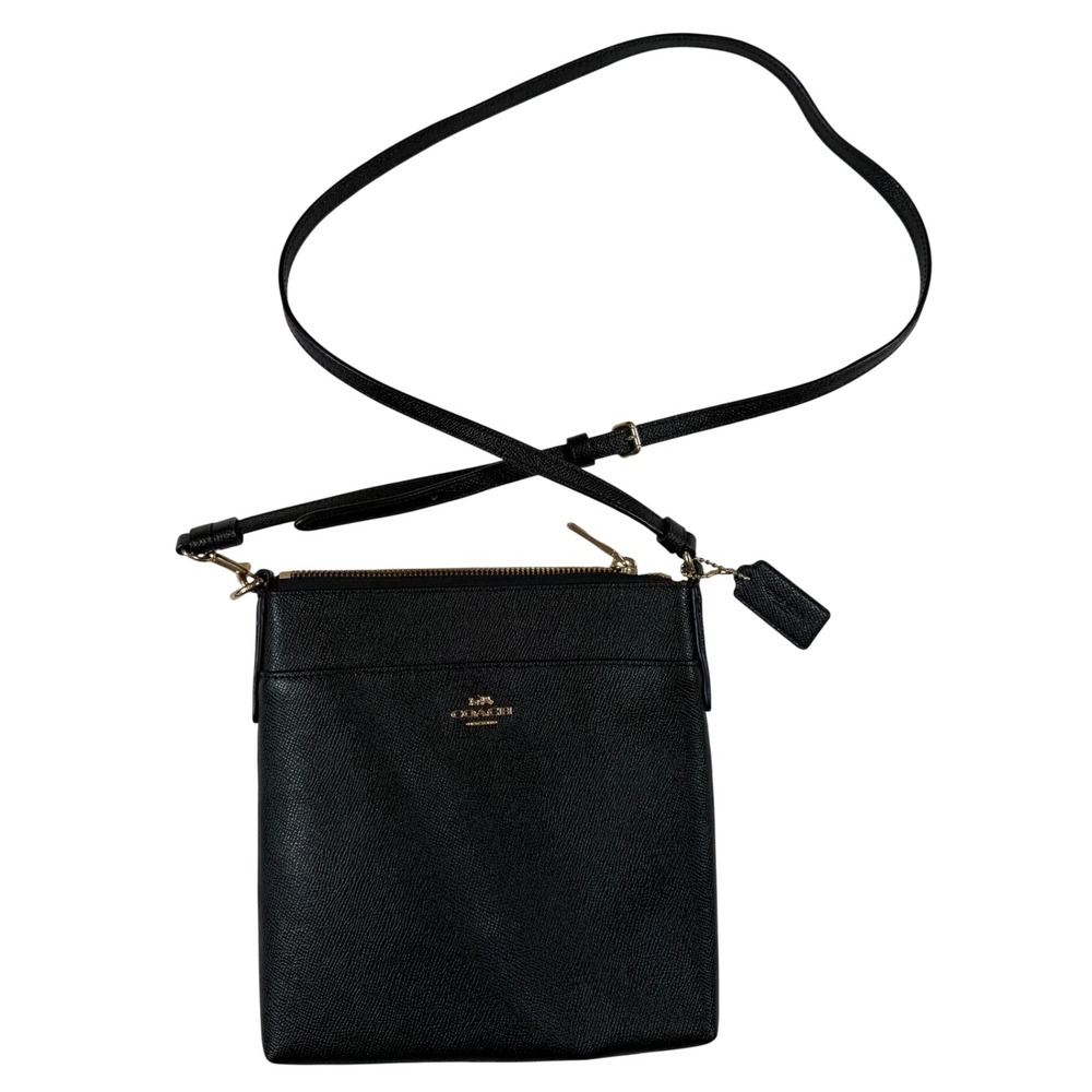 Coach Kitt Gold Black Crossgrain Leather Messenger Crossbody EUC